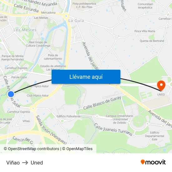 Viñao to Uned map