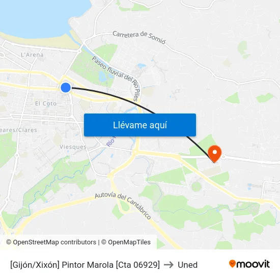 [Gijón/Xixón]  Pintor Marola [Cta 06929] to Uned map