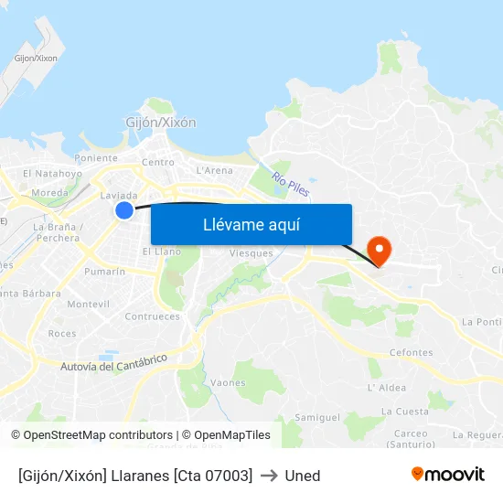 [Gijón/Xixón]  Llaranes [Cta 07003] to Uned map