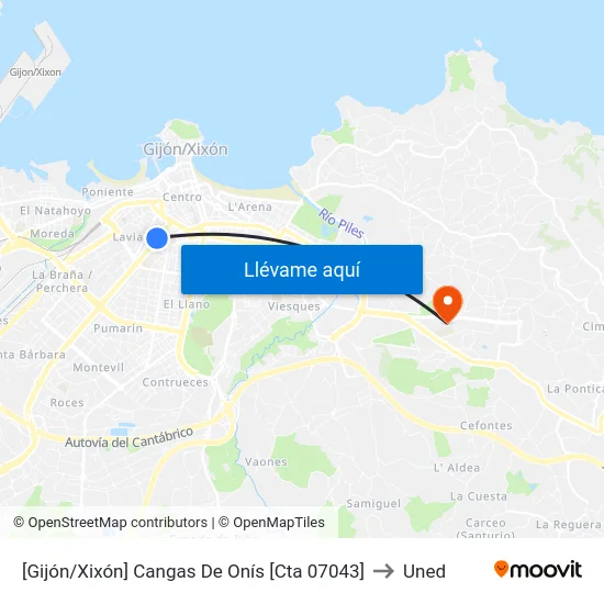 [Gijón/Xixón]  Cangas De Onís [Cta 07043] to Uned map