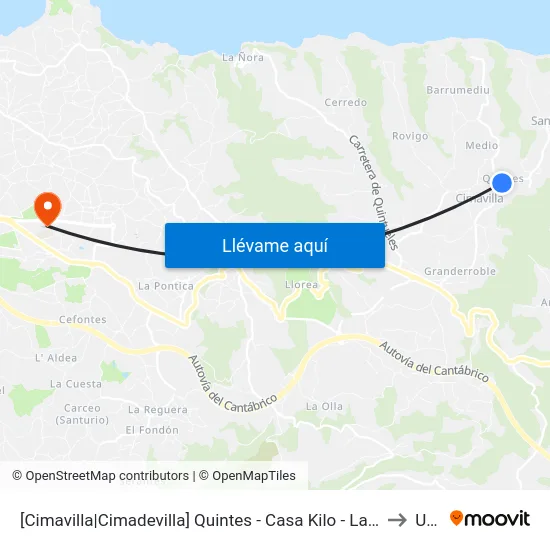 [Cimavilla|Cimadevilla]  Quintes - Casa Kilo - Las Palmeras [Cta 07157] to Uned map