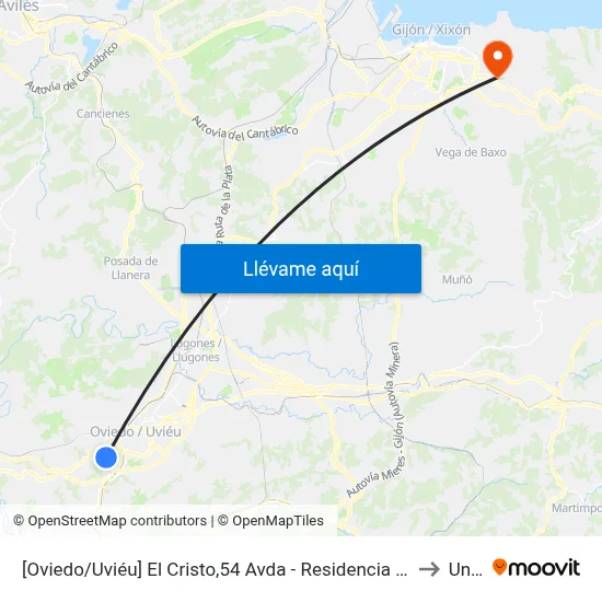 [Oviedo/Uviéu]  El Cristo,54 Avda - Residencia [Cta 07308] to Uned map