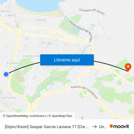 [Gijón/Xixón]  Gaspar García Laviana 77 [Cta 07418] to Uned map