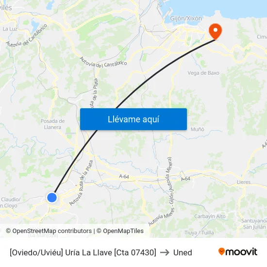 [Oviedo/Uviéu]  Uría La Llave [Cta 07430] to Uned map