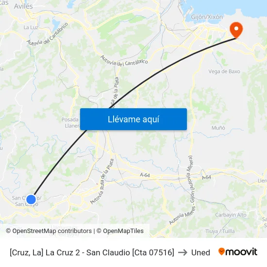 [Cruz, La]  La Cruz 2 - San Claudio [Cta 07516] to Uned map
