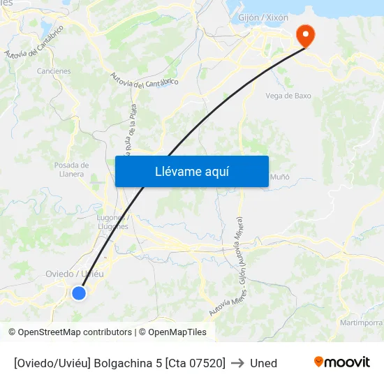 [Oviedo/Uviéu]  Bolgachina 5 [Cta 07520] to Uned map
