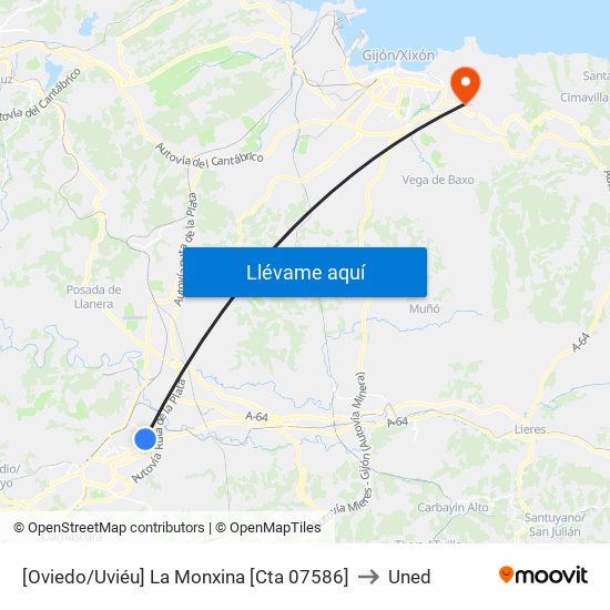 [Oviedo/Uviéu]  La Monxina [Cta 07586] to Uned map