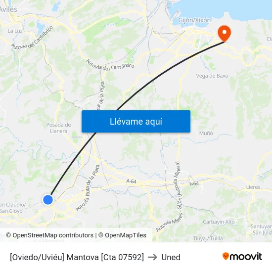 [Oviedo/Uviéu]  Mantova [Cta 07592] to Uned map