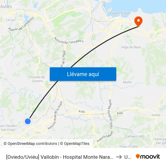 [Oviedo/Uviéu]  Vallobín - Hospital Monte Naranco [Cta 07599] to Uned map