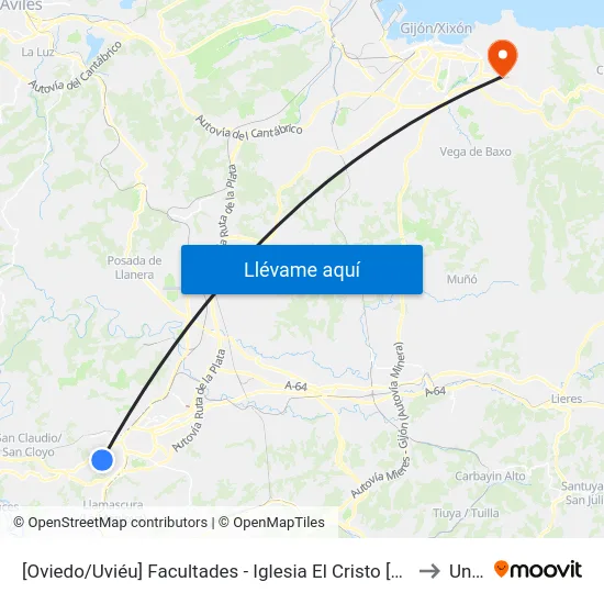 [Oviedo/Uviéu]  Facultades - Iglesia El Cristo [Cta 07618] to Uned map