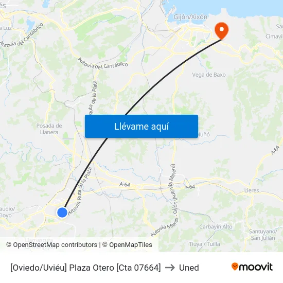 [Oviedo/Uviéu]  Plaza Otero [Cta 07664] to Uned map
