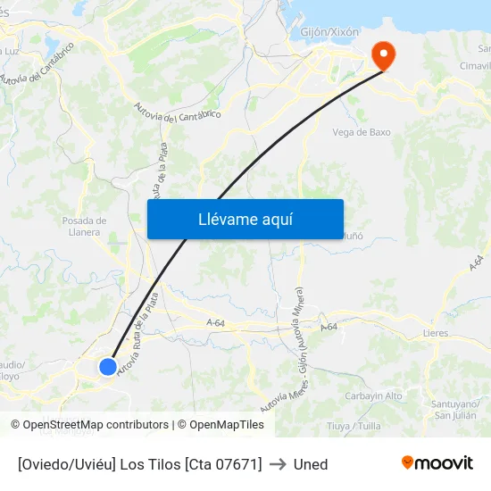 [Oviedo/Uviéu]  Los Tilos [Cta 07671] to Uned map