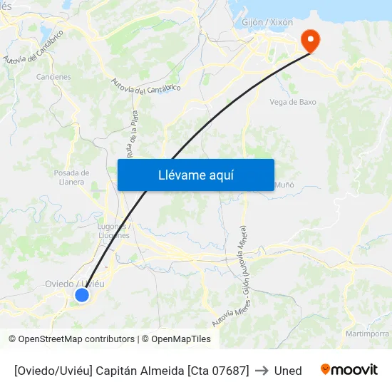 [Oviedo/Uviéu]  Capitán Almeida [Cta 07687] to Uned map