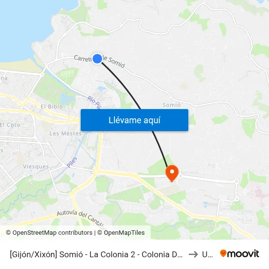 [Gijón/Xixón]  Somió - La Colonia 2 - Colonia Del Piles [Cta 00572] to Uned map