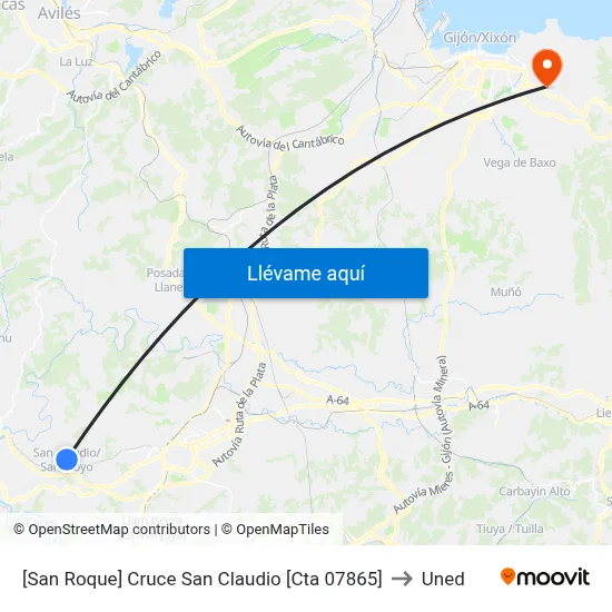 [San Roque]  Cruce San Claudio [Cta 07865] to Uned map