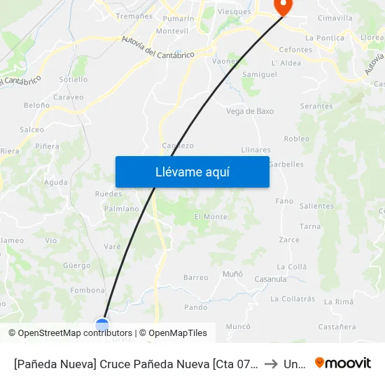 [Pañeda Nueva]  Cruce Pañeda Nueva [Cta 07992] to Uned map