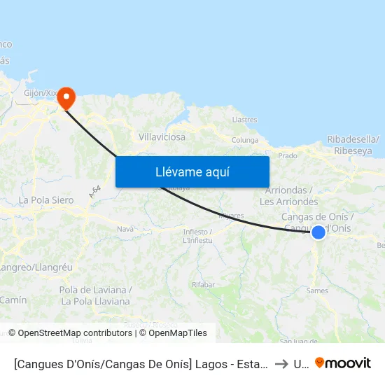 [Cangues D'Onís/Cangas De Onís]  Lagos - Estación Bus Cangas De Onís [Cta 21419] to Uned map