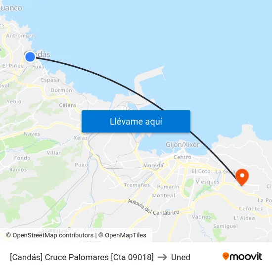 [Candás]  Cruce Palomares [Cta 09018] to Uned map