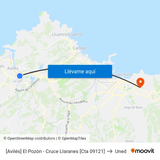 [Avilés]  El Pozón - Cruce Llaranes [Cta 09121] to Uned map