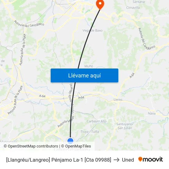 [Llangréu/Langreo]  Pénjamo La-1 [Cta 09988] to Uned map