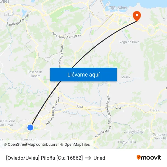 [Oviedo/Uviéu]  Piloña [Cta 16862] to Uned map