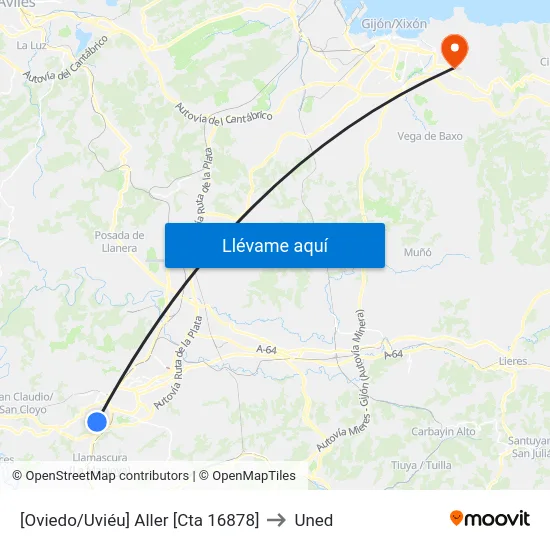 [Oviedo/Uviéu]  Aller [Cta 16878] to Uned map
