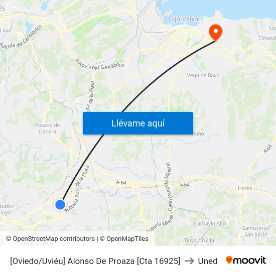 [Oviedo/Uviéu]  Alonso De Proaza [Cta 16925] to Uned map