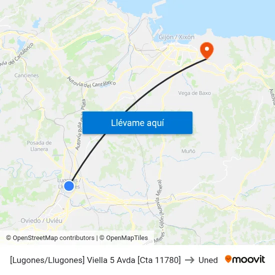 [Lugones/Llugones]  Viella 5 Avda [Cta 11780] to Uned map