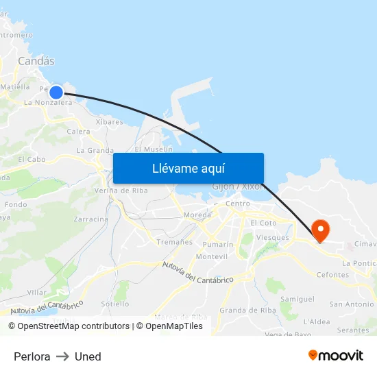 Perlora to Uned map