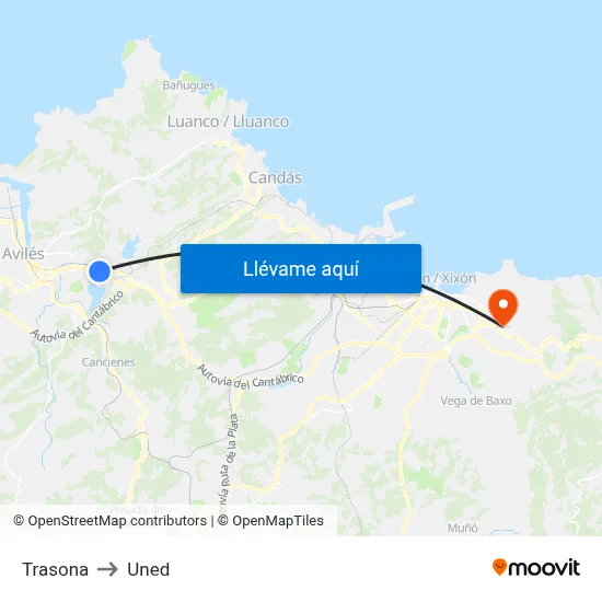 Trasona to Uned map