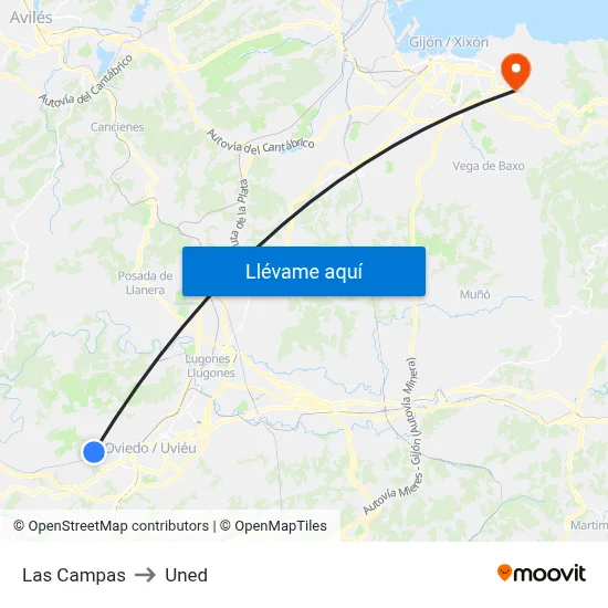 Las Campas to Uned map