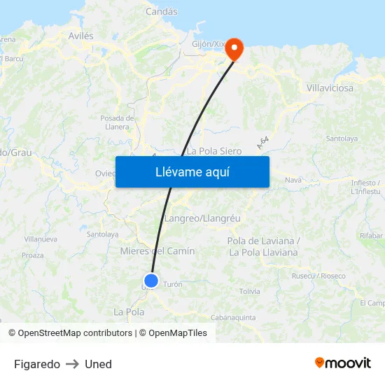 Figaredo to Uned map