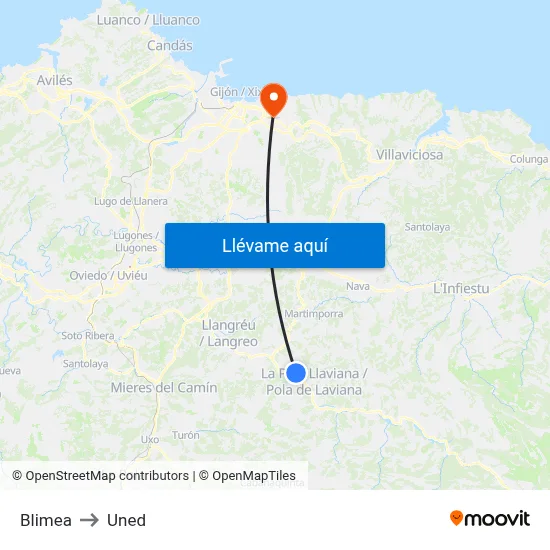Blimea to Uned map