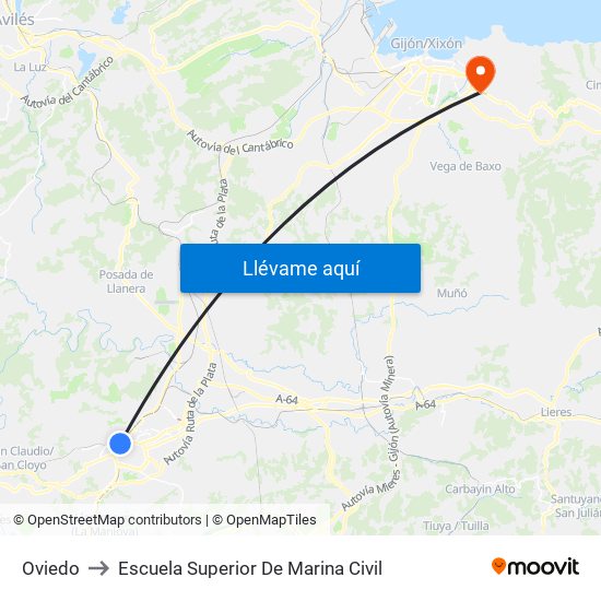 Oviedo to Escuela Superior De Marina Civil map