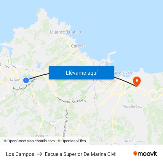 Los Campos to Escuela Superior De Marina Civil map