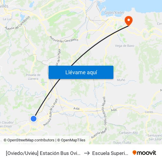 [Oviedo/Uviéu]  Estación Bus Oviedo - Pepe Cosmen [Cta 01549] to Escuela Superior De Marina Civil map