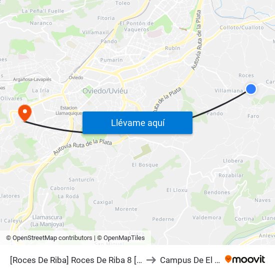 [Roces De Riba]  Roces De Riba 8 [Cta 17265] to Campus De El Cristo map