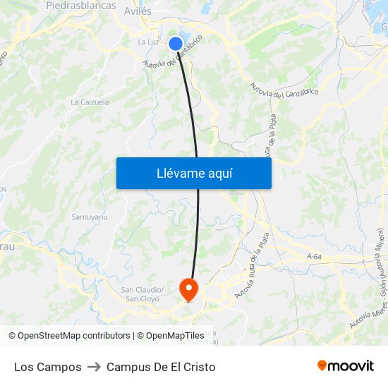 Los Campos to Campus De El Cristo map