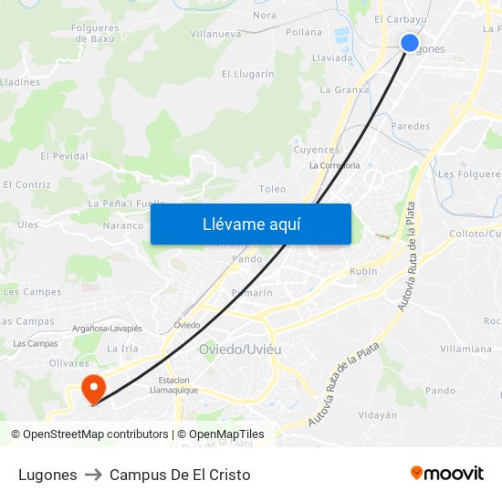 Lugones to Campus De El Cristo map