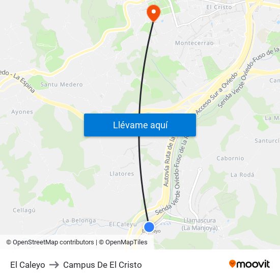 El Caleyo to Campus De El Cristo map