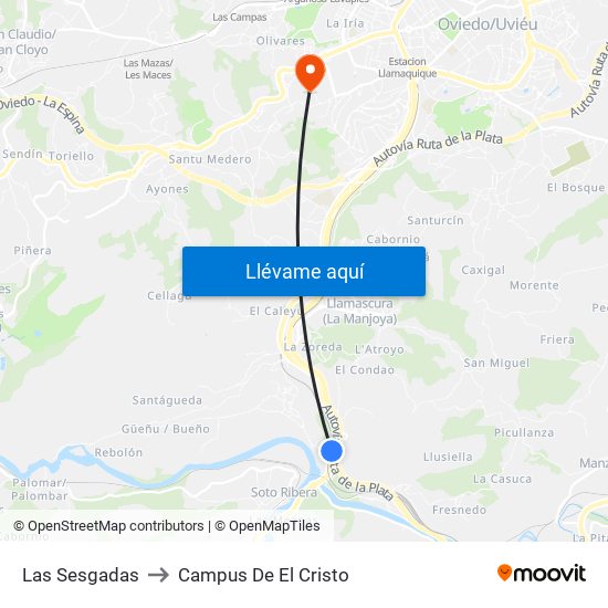 Las Sesgadas to Campus De El Cristo map