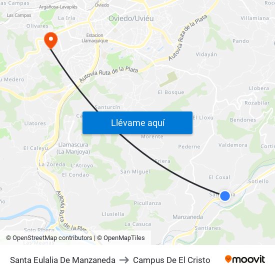 Santa Eulalia De Manzaneda to Campus De El Cristo map