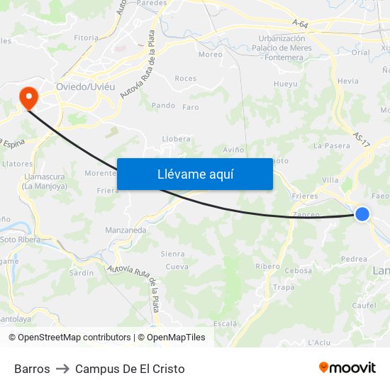 Barros to Campus De El Cristo map