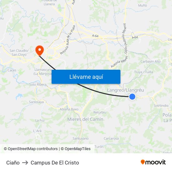 Ciaño to Campus De El Cristo map