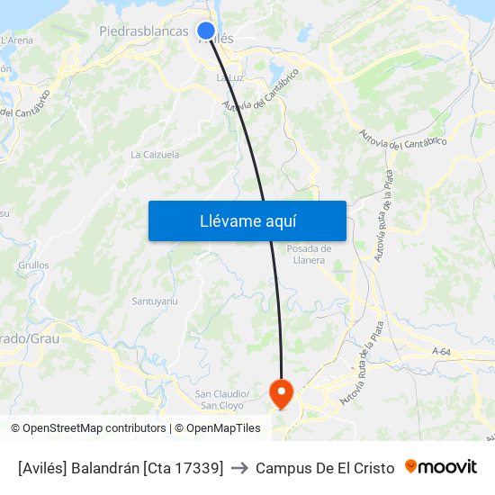 [Avilés]  Balandrán [Cta 17339] to Campus De El Cristo map