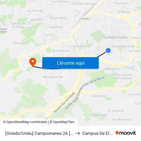 [Oviedo/Uviéu]  Campomanes 26 [Cta 21393] to Campus De El Cristo map