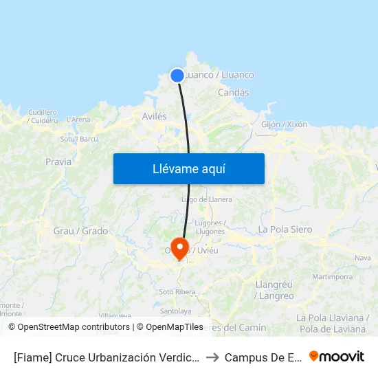 [Fiame]  Cruce Urbanización Verdicio [Cta 00315] to Campus De El Cristo map