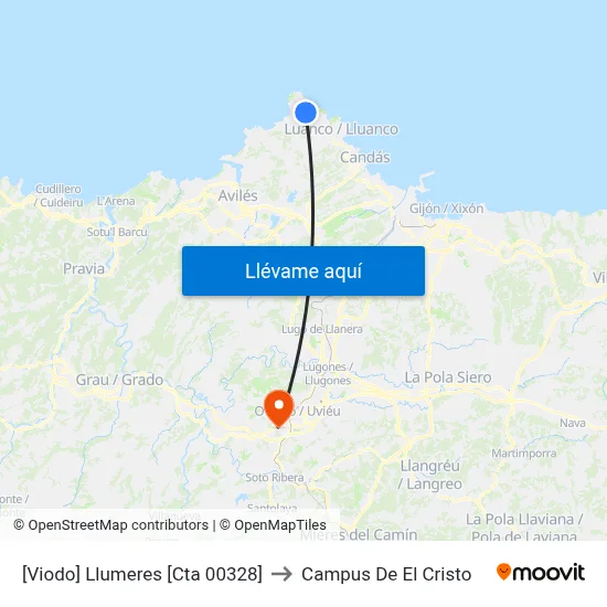 [Viodo]  Llumeres [Cta 00328] to Campus De El Cristo map
