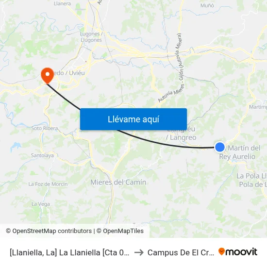[Llaniella, La]  La Llaniella [Cta 00344] to Campus De El Cristo map
