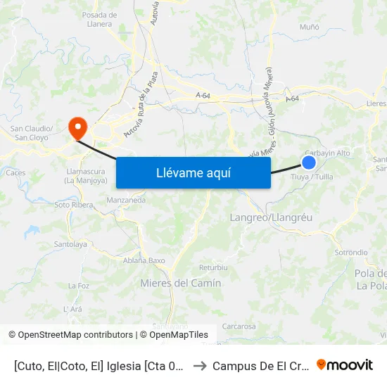 [Cuto, El|Coto, El]  Iglesia [Cta 00857] to Campus De El Cristo map